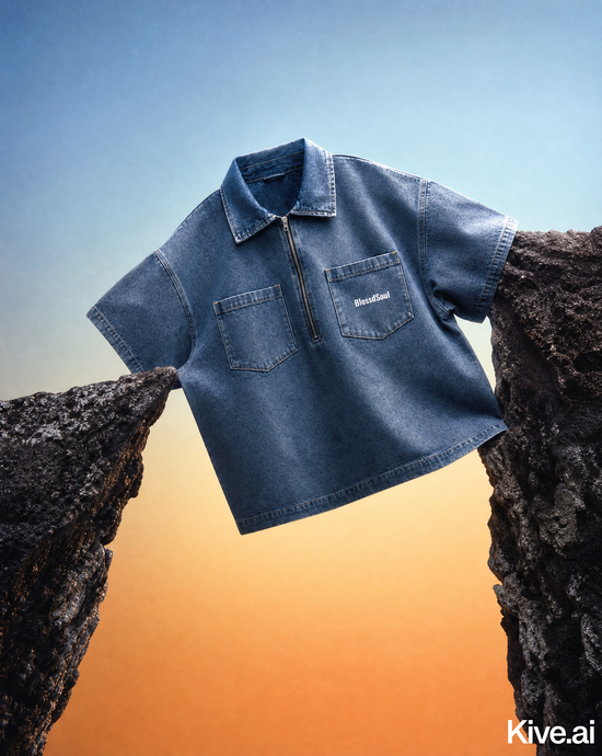 Boxy Quarter-Zip Denim Shirt - A Vintage Must-Have