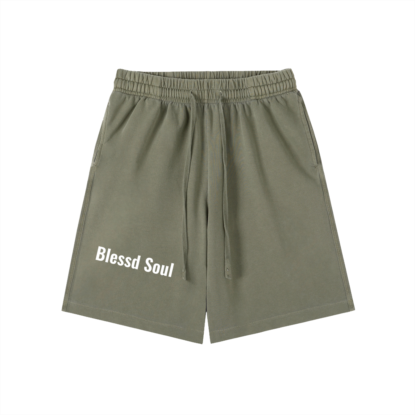 Vintage Wash Logo Shorts in olive green with &