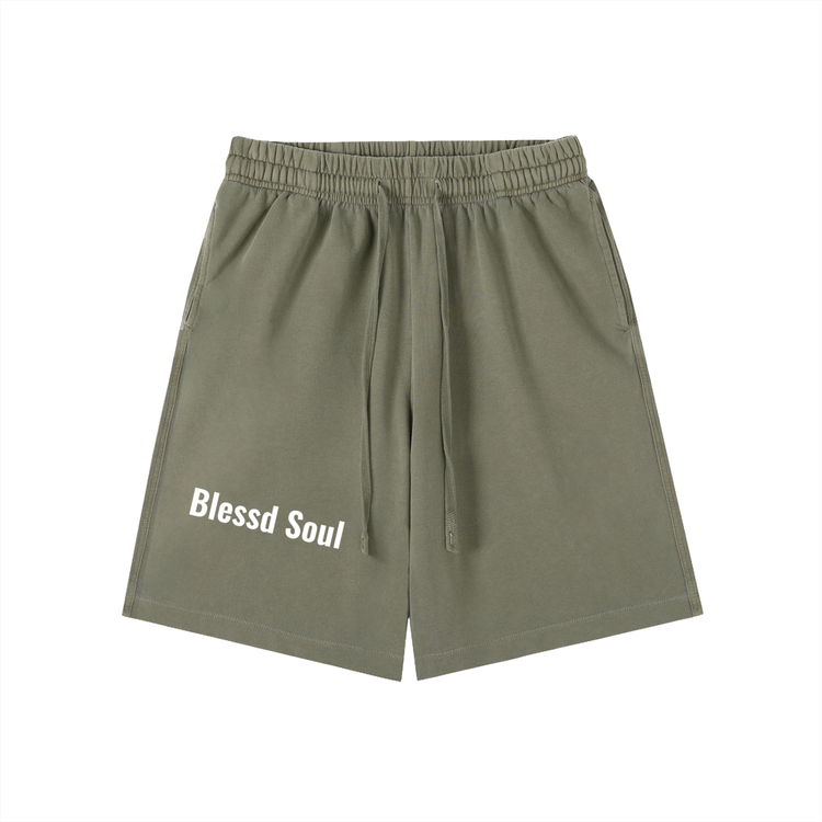 Vintage Wash Logo Shorts in olive green with &