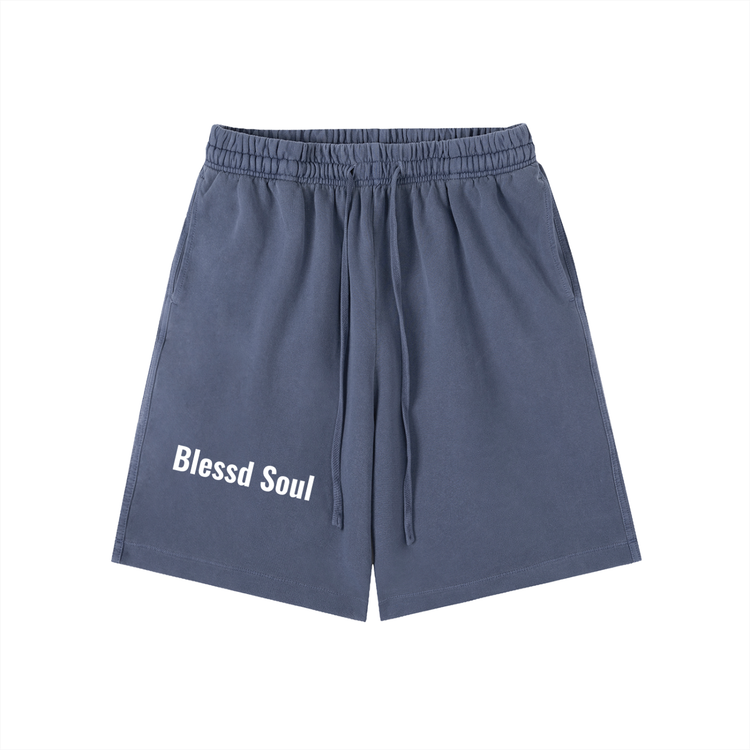 vintage wash logo shorts front view