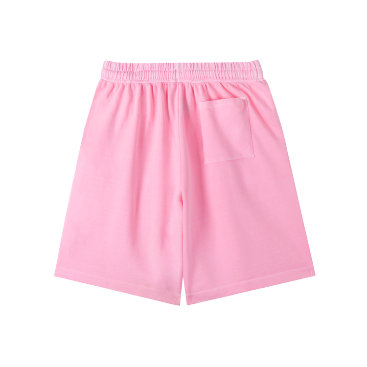 Vintage Wash Logo Shorts in pink, premium cotton streetwear shorts with a relaxed fit and back pocket.