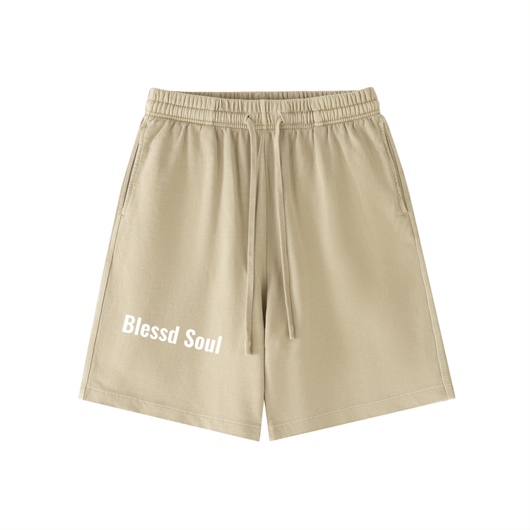 Vintage Wash Logo Shorts in beige color featuring &