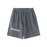 Vintage Wash Logo Shorts in gray with Blessd Soul text, showcasing premium streetwear style and comfort.