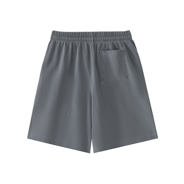 Vintage Wash Logo Shorts in soft deep blue color with an elastic waistband and side pocket for relaxed streetwear style.