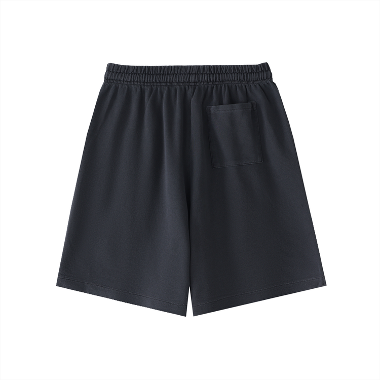 Back view of Vintage Wash Logo Shorts in navy with an elastic waistband and a single back pocket.