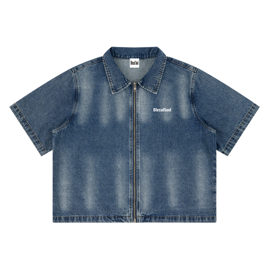 Full-Zip Denim Shirt - Blessd Beginnings