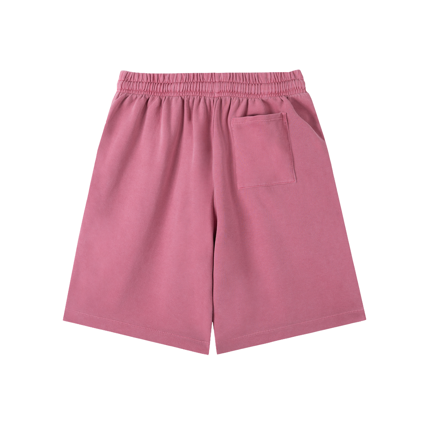 Vintage Wash Logo Shorts in soft pink color with an elastic waistband and side pocket for relaxed streetwear style.