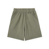 Vintage Wash Logo Shorts in olive green with elastic waistband and back pocket, ideal for casual streetwear style.